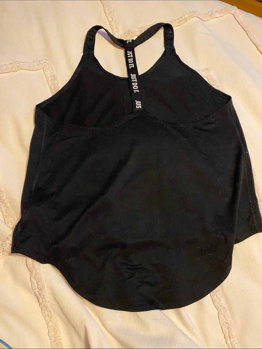 Nike loose fitting Black Racerback Tank with 'Just Do It' Back Strap